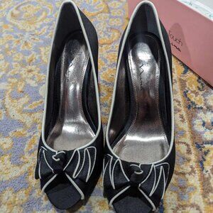 The Touch of Nina Black Heels with bow and white trim